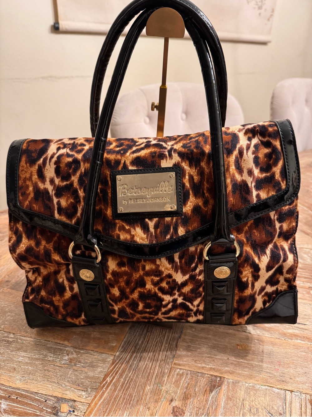 Betsyville Leopard Print Satchel by Betsey Johnson - Brown/Black